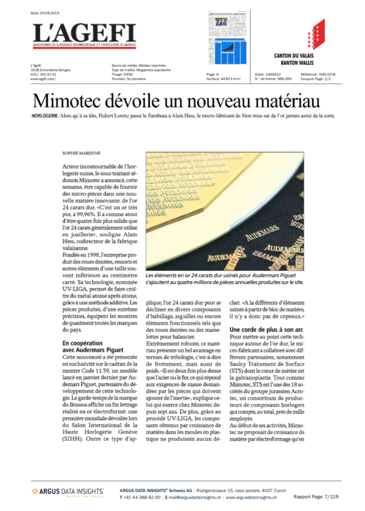 Mimotec in a news article - Revealing cooperation with Audemars Piguet